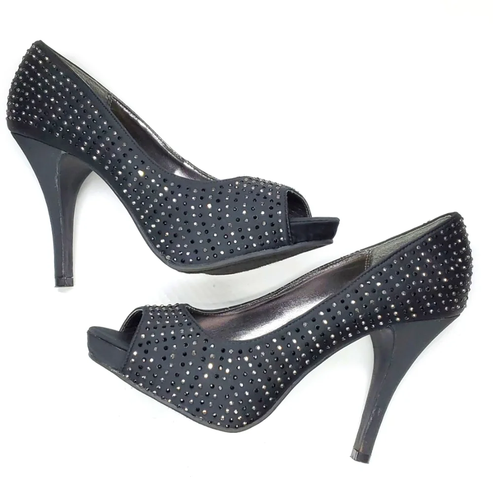 Rampage Black Silver Bling Peep Toe Pump 8